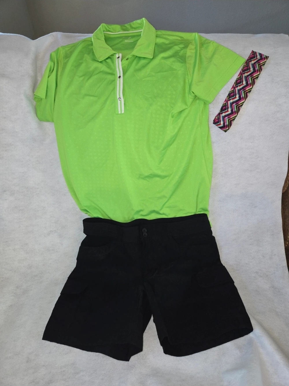 Eddie Bauer Lime Green Polo with Black Cargo Shorts